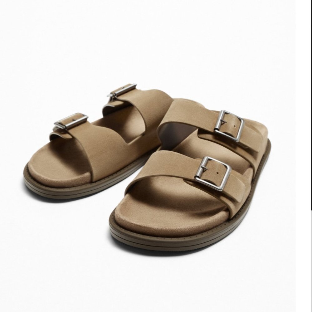 ZARA BEIGE TWO STRAP SUEDE SANDALS, used once.